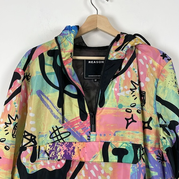 Reason World Class Crew Running Paint Graffiti Windbreaker Pullover Men M Jacket - Picture 3 of 9